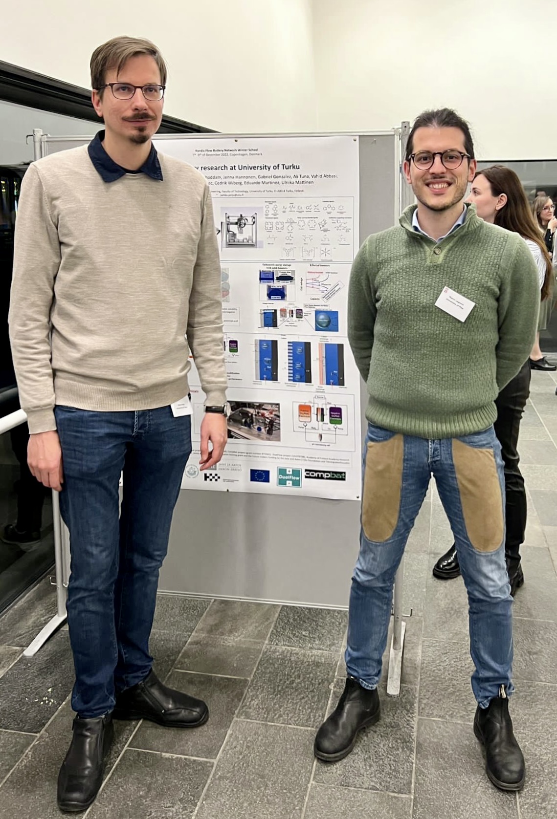 Here in the photo CompBat project coordinator Pekka Peljo from Turku University presenting us in the poster jointly with Marco Lagnoni, University of Pisa team member.